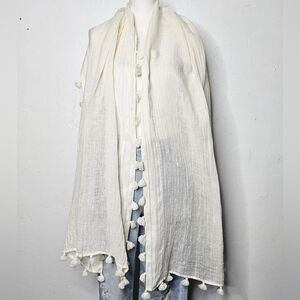 J Crew Oversized Linen White Scarf w/ Tassels